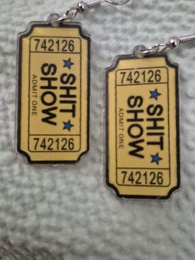 New Yellow 'SHIT SHOW' Acrylic Dangle Ticket Earrings